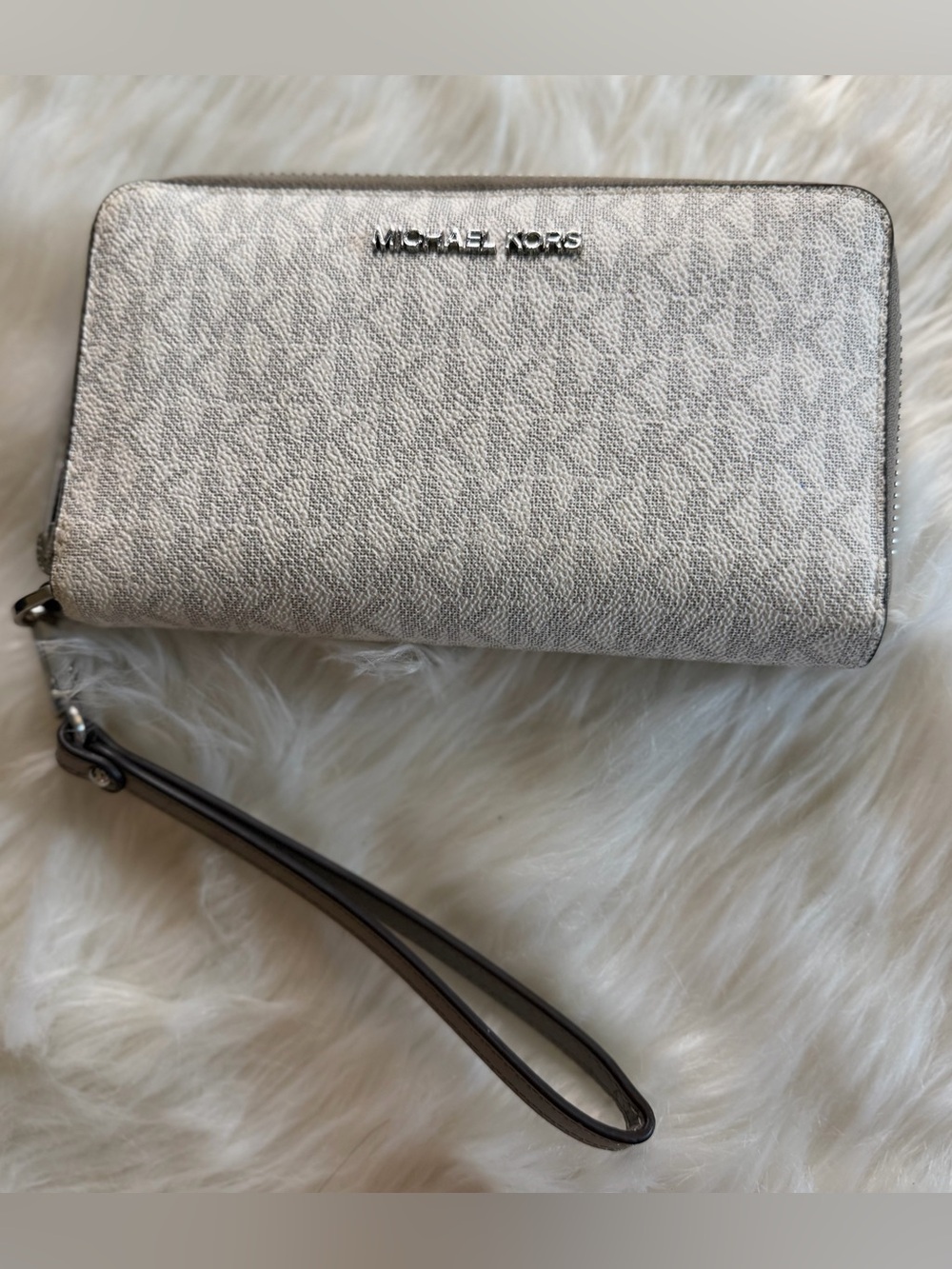 Michael Kors Silver Metallic Zip-Around Wristlet Wallet
